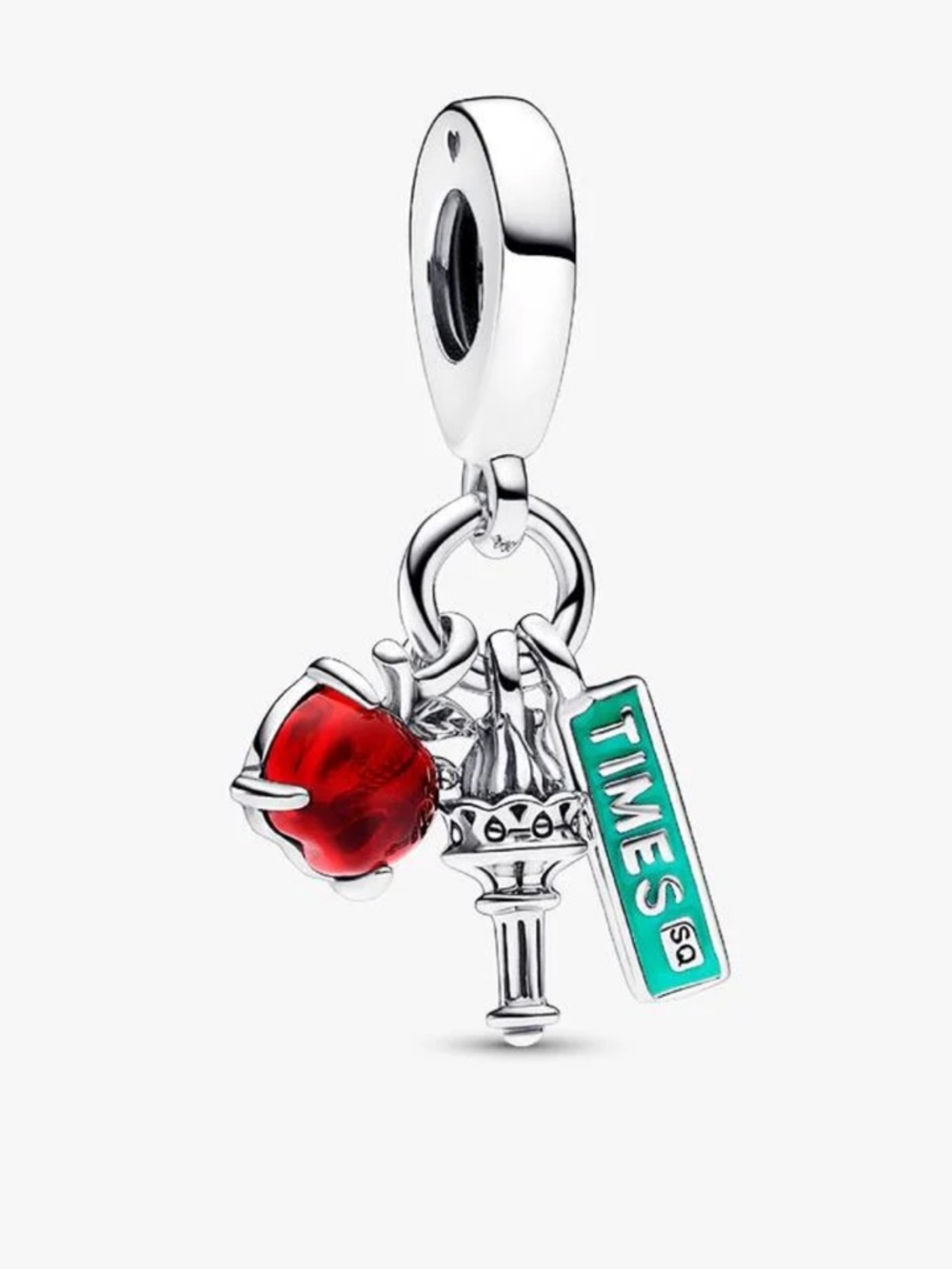 Pandora Sterling Silver NYC Apple, Torch & Times Square Triple Dangle Charm